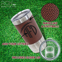 Load image into Gallery viewer, Football leather tumbler personalized, Football gift engraved travel mug 20 oz. / Laser engraved
