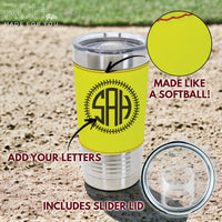 Load image into Gallery viewer, Softball leather tumbler personalized, Softball gift engraved travel mug 20 oz. / Laser engraved
