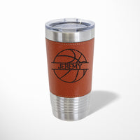 Load image into Gallery viewer, Basketball leather tumbler personalized, Basketball gift engraved travel mug 20 oz. / Laser engraved
