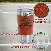 Load image into Gallery viewer, Basketball leather tumbler personalized, Basketball gift engraved travel mug 20 oz. / Laser engraved
