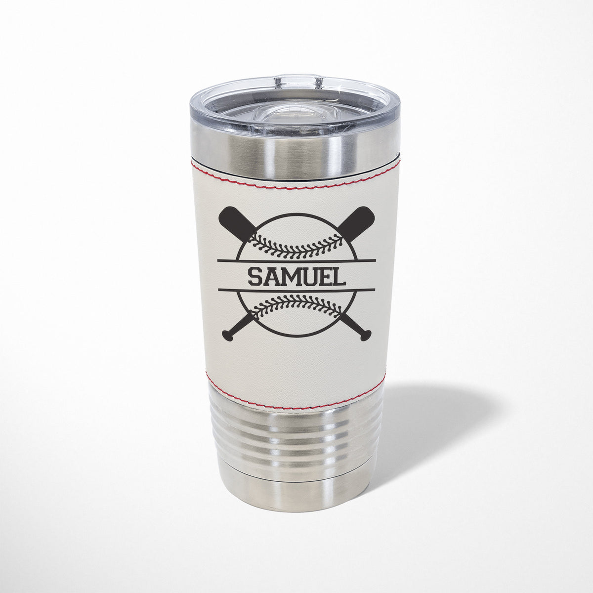 Baseball leather tumbler personalized, Baseball gift engraved travel mug 20 oz. / Laser engraved