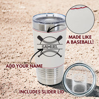 Load image into Gallery viewer, Baseball leather tumbler personalized, Baseball gift engraved travel mug 20 oz. / Laser engraved
