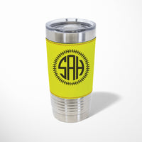 Load image into Gallery viewer, Softball leather tumbler personalized, Softball gift engraved travel mug 20 oz. / Laser engraved
