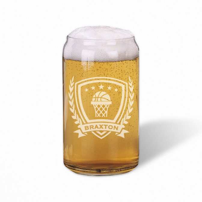 Personalized Basketball Beer Can Glass/Engraved Beer Can Glass 16 oz.