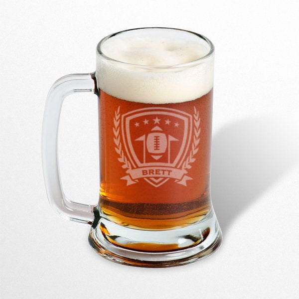 Football beer mug engraved, Personalized beer mug / Laser engraved 16oz.
