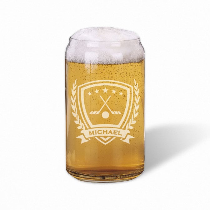 Personalized Hockey Beer Can Glass/Engraved Beer Can Glass 16 oz.
