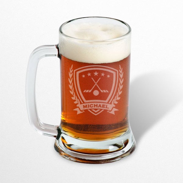 Hockey beer mug engraved, Personalized beer mug / Laser engraved 16oz.