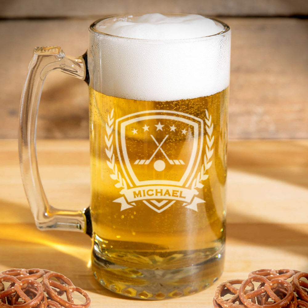 Hockey beer mug engraved, Personalized beer mug / Laser engraved 25oz.