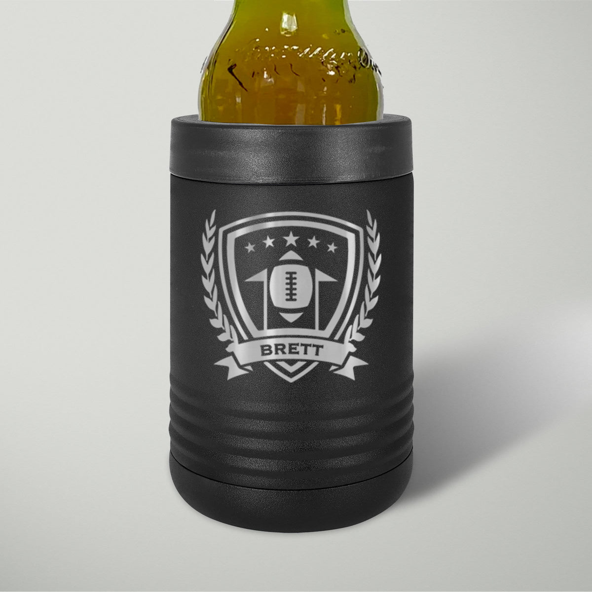 Football Personalized Black Stainless Steel Vacuum Insulated Beverage Holder / Laser engraved