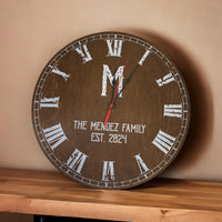 Load image into Gallery viewer, Personalized Clock, Custom printed rustic style wood clock, Monogram established clock / Printed design in full color
