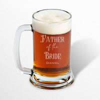 Load image into Gallery viewer, Father of the Groom or Bride beer mug glass, Dad glass, Wedding party gift for parents / Laser Engraved 16oz.
