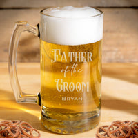 Load image into Gallery viewer, Father of the Groom or Bride beer mug glass, Dad glass, Wedding party gift for parents / Laser Engraved 25oz.
