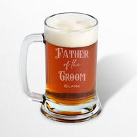 Load image into Gallery viewer, Father of the Groom or Bride beer mug glass, Dad glass, Wedding party gift for parents / Laser Engraved 16oz.
