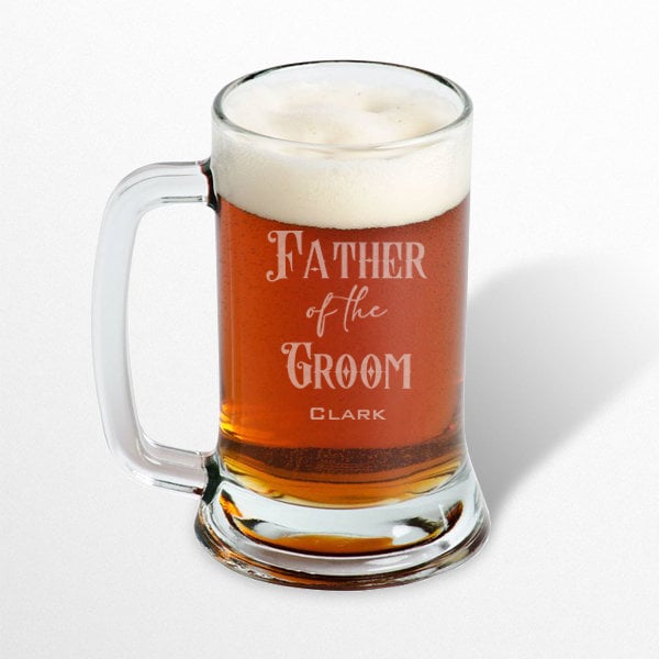 Father of the Groom or Bride beer mug glass, Dad glass, Wedding party gift for parents / Laser Engraved 16oz.