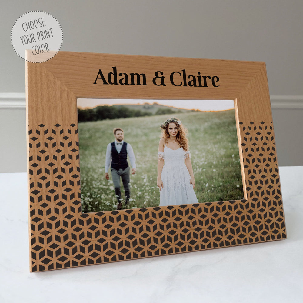 Couples wedding picture frame, Anniversary gift, Modern geometric design pattern / 4x6 photo frame / Printed