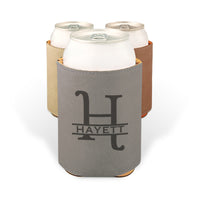 Load image into Gallery viewer, Monogram can cooler, Personalized Beverage Holder/Laser engraved, custom beer holder, beverage insulator, leather beer holder
