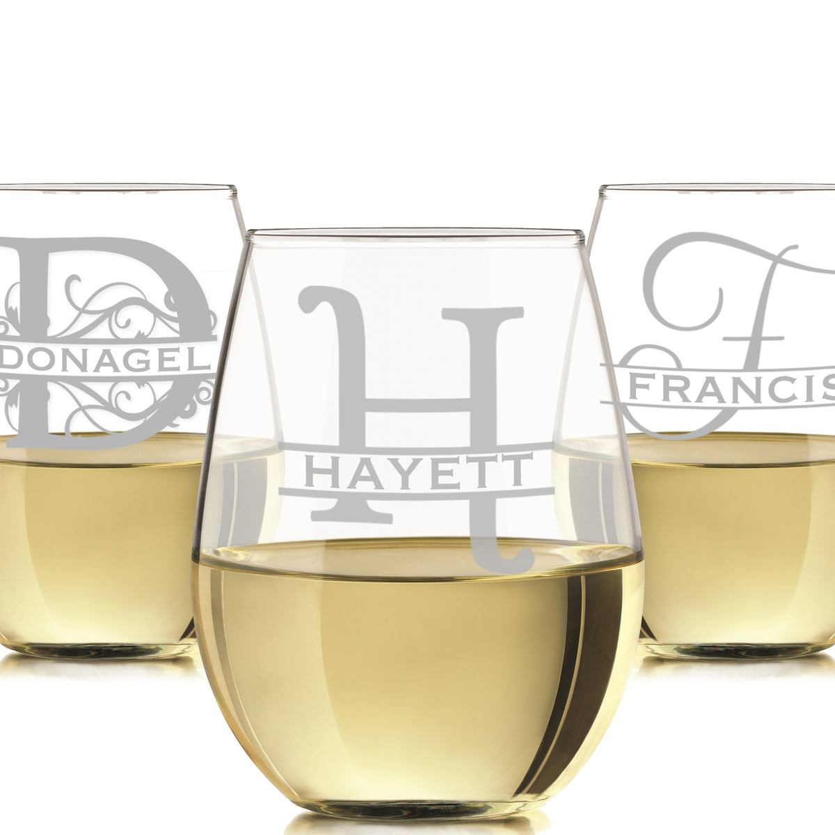 Monogrammed White Wine Glass Set - Gold