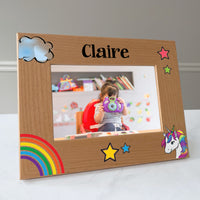 Load image into Gallery viewer, Unicorn rainbow picture frame personalized, Baby gift / 4x6 photo frame / Printed
