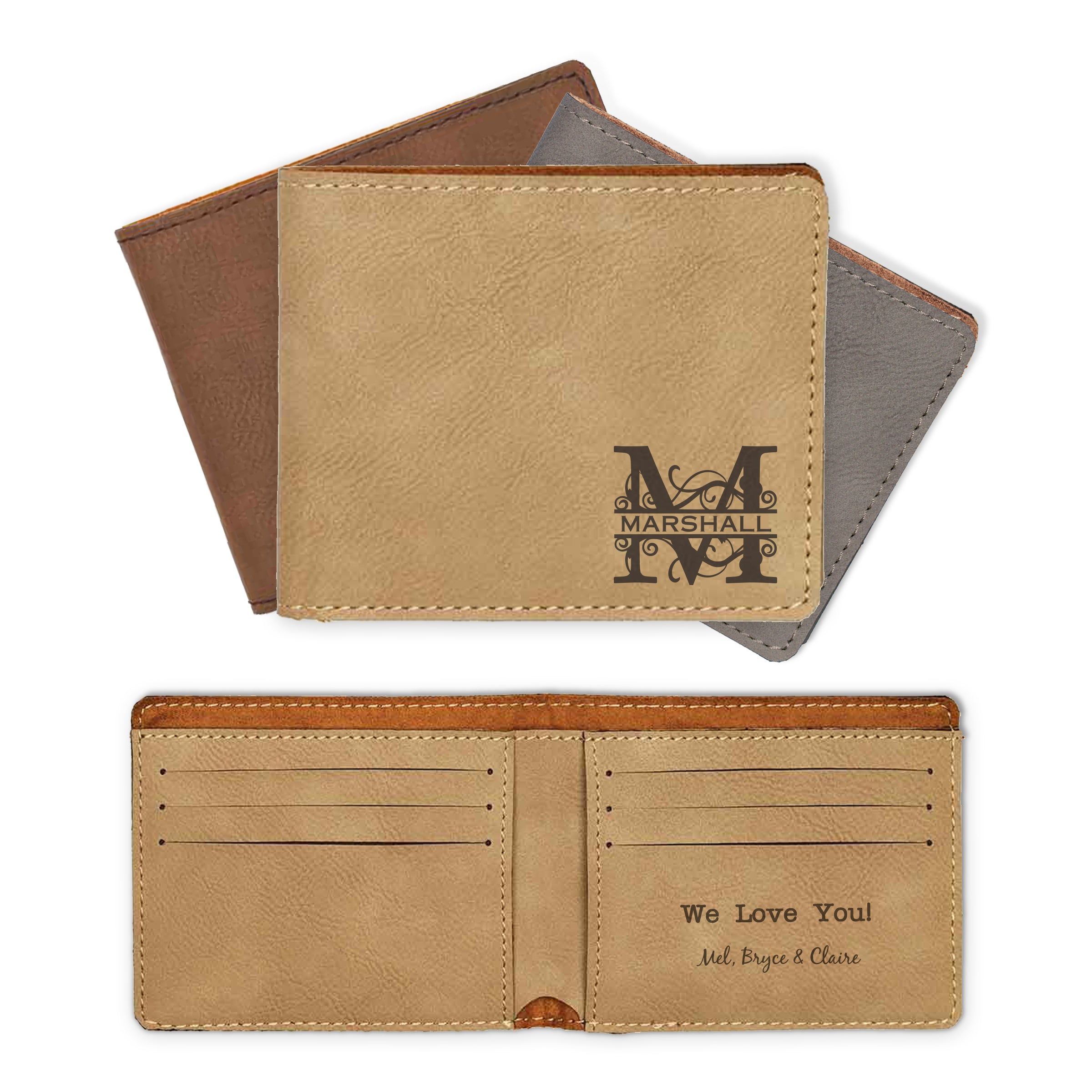Personalized Monogram Logo Name Printed Genuine Leather Wallet Gift for Man