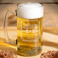 Load image into Gallery viewer, Groomsman beer mugs engraved, Personalized wedding beer glasses, Best Man gift, Groomsmen gifts / 25oz. Laser engraved
