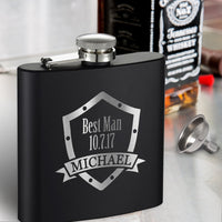 Load image into Gallery viewer, Engraved black groomsmen flask, Personalized wedding flasks engraved, Groomsman gift personalized /Laser engraved 6 oz. flask
