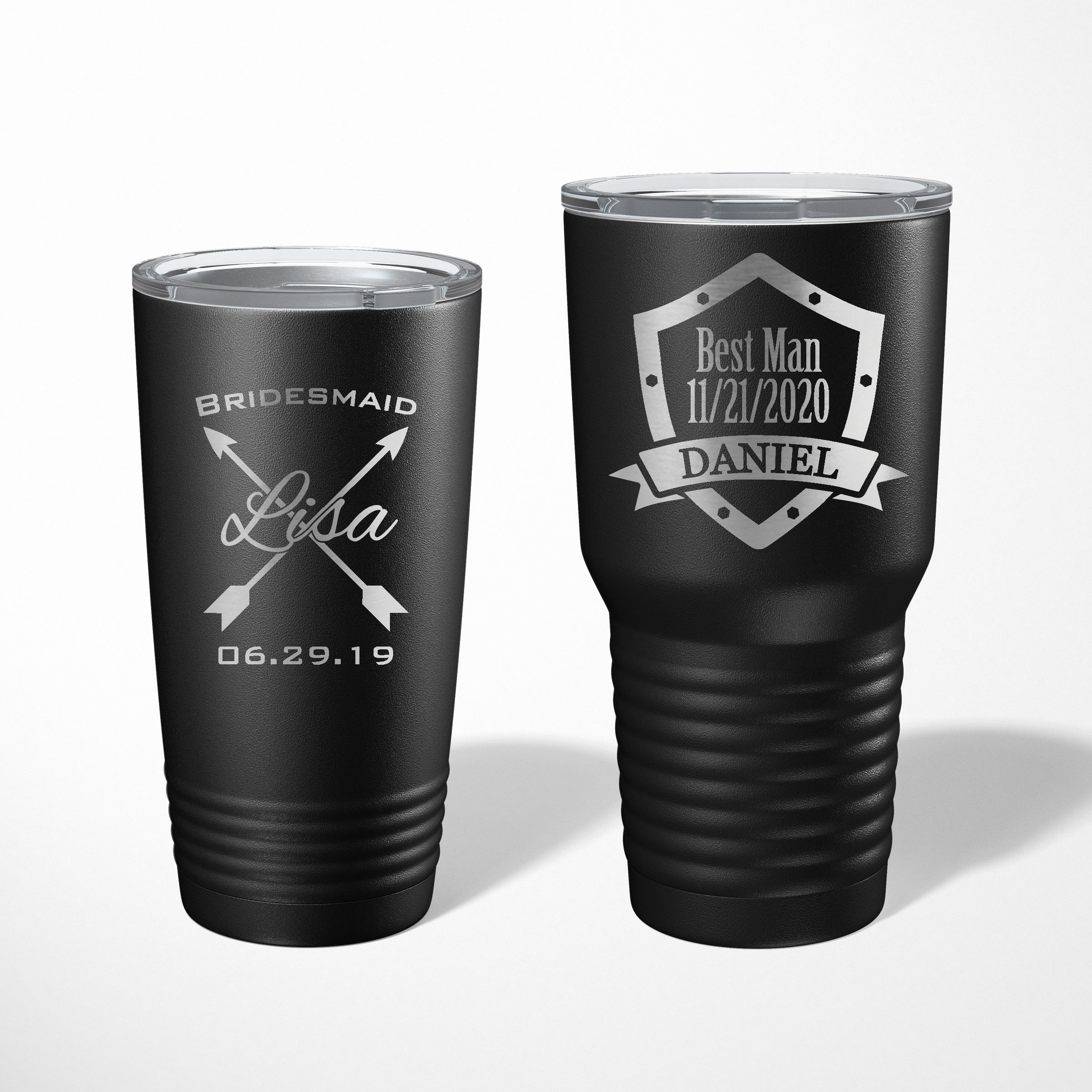 Groomsmen Tumbler 30 ounce made of Stainless Steel Personalized Custom  Engraved with a Clear Lid - Choices of Color, Design, Name & Title